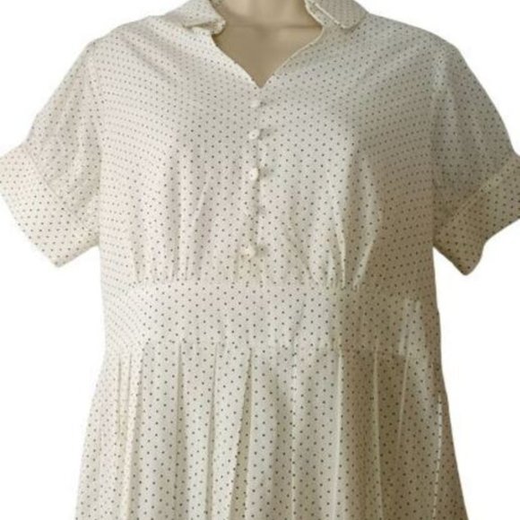 Chicline Ivory Black Polka Dot Pleated Fit and Flare Mini Dress - Picture 2 of 3